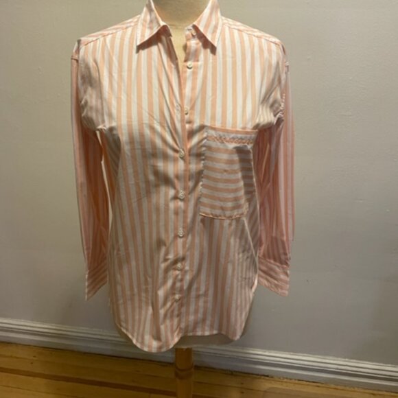 NWOT AYR The Deep End button down stripe shirt in cherry blossom (peach & white) - Picture 3 of 8